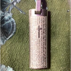 Rectangular pendant w/ Our Father... Bible verse.